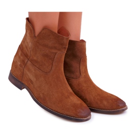 Botas femininas de salto plano oculto cunha marrom Nicole 2419