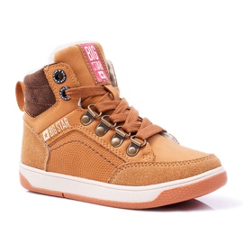 Sapatos infantis para meninos, tênis Big Star, camelo de pele de carneiro EE374085 marrom
