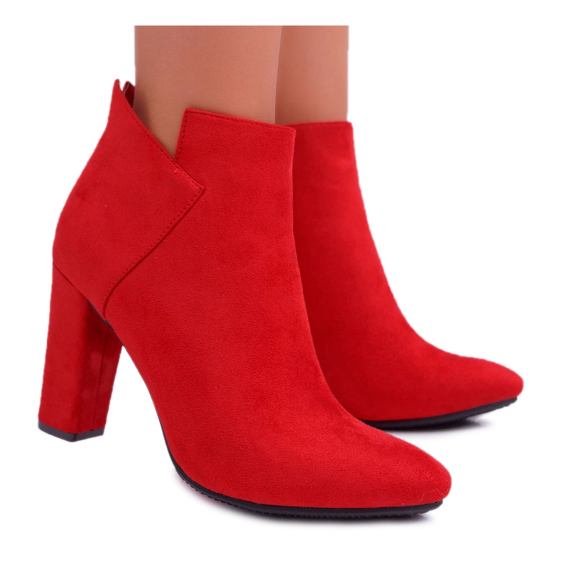 Vinceza Botas femininas de salto em camurça com babado vermelho