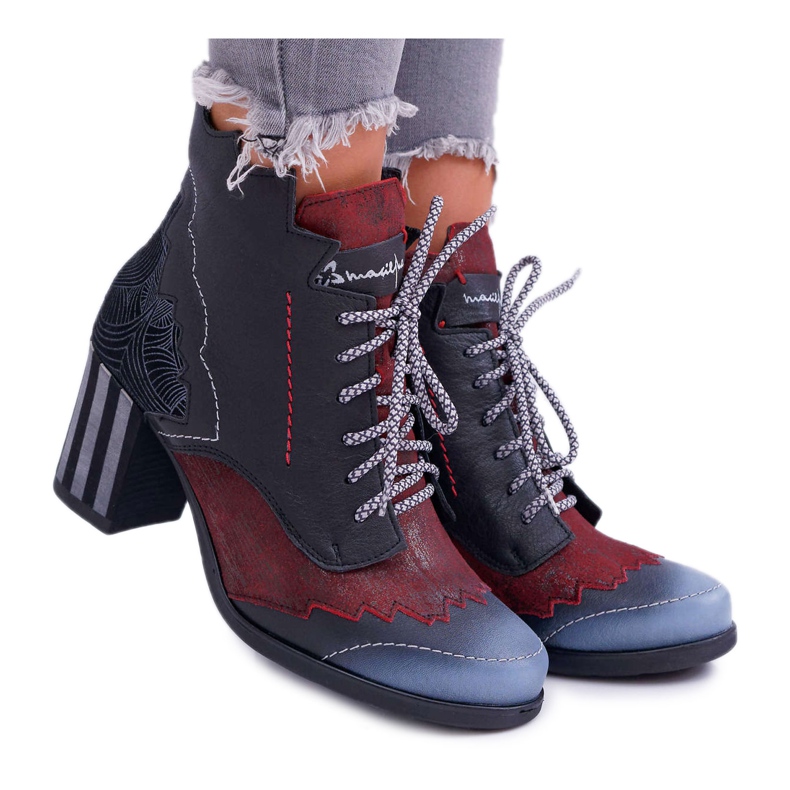 Botas femininas de couro maciejka pretas 03190 preto multicolorido