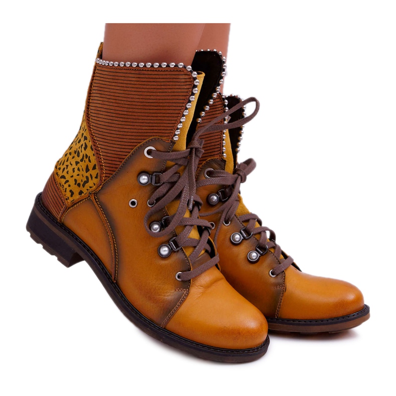 Botas femininas de couro maciejka amarelo 3623A-07