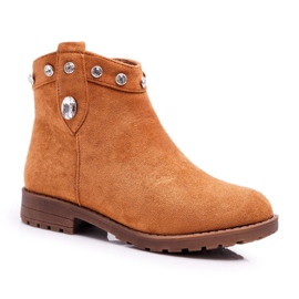 FP1 Botas infantis com cristais de salto baixo Camel Venici castanho