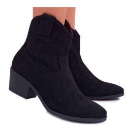 BUGO Botas femininas de salto plano Botas de cowboy pretas Telifa preto BUGO Botas femininas de salto plano Botas de cowboy pretas Telifa preto