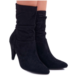 HAN Botas femininas de salto alto sobre o tornozelo preto Temma