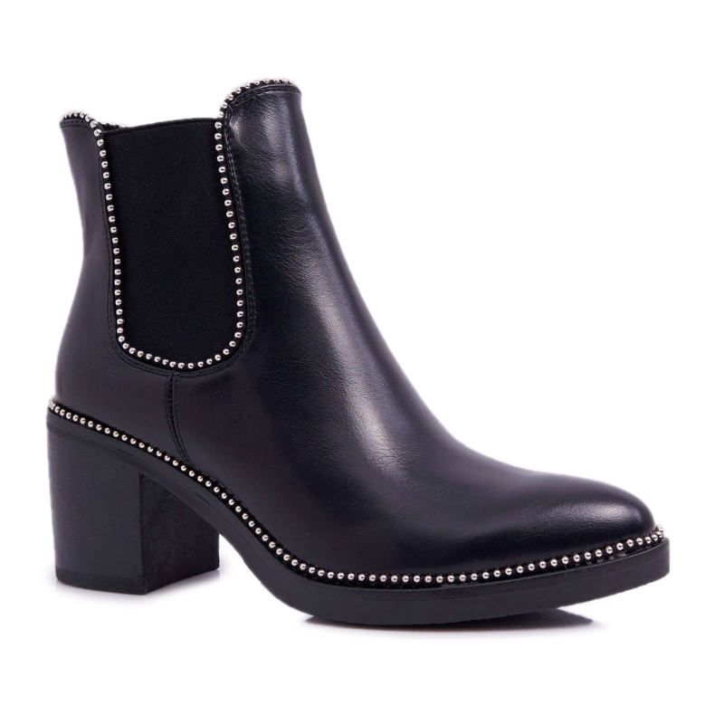 POPA Botas femininas de salto alto com strass preto rítmico