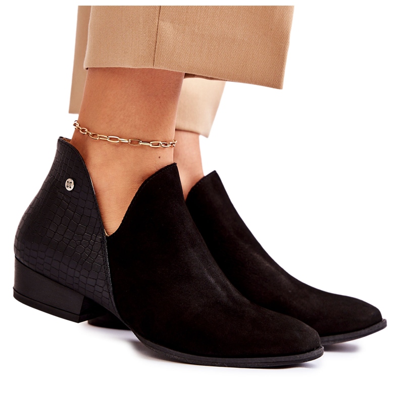 Botas rasteiras femininas de couro maciejka preto 04091-62 / 00-5