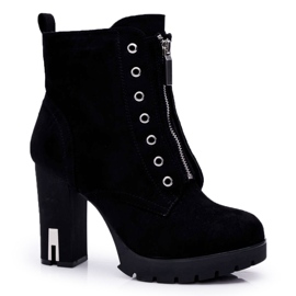 FRERY Botas de salto femininas com zíper decorativo camurça preta Imagine preto FRERY Botas de salto femininas com zíper decorativo camurça preta Imagine preto
