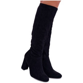 BUGO Botas femininas no salto até o joelho Preto Mercure