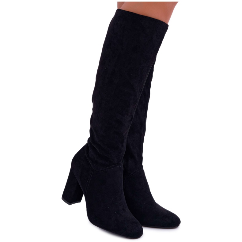 BUGO Botas femininas no salto até o joelho Preto Mercure