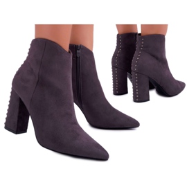 PS1 Botas femininas de salto alto com rebites em Spitz Grey Snack cinza