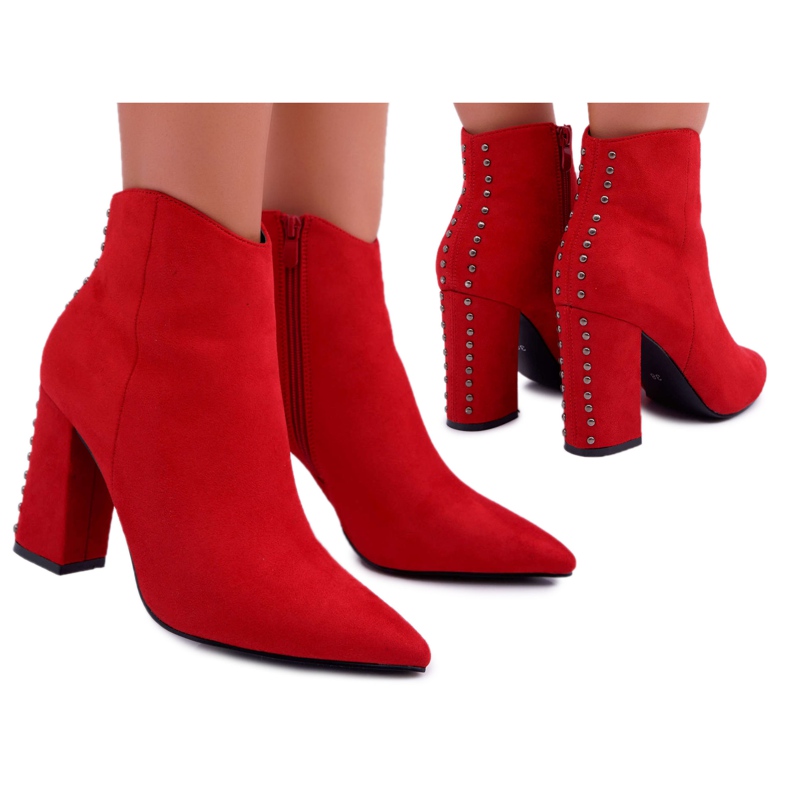 PS1 Botas femininas de salto alto com rebites no Spitz Red Snack vermelho PS1 Botas femininas de salto alto com rebites no Spitz Red Snack vermelho