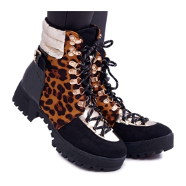 WIN Botas femininas caçadores salto plano estampa de leopardo mexa-se preto