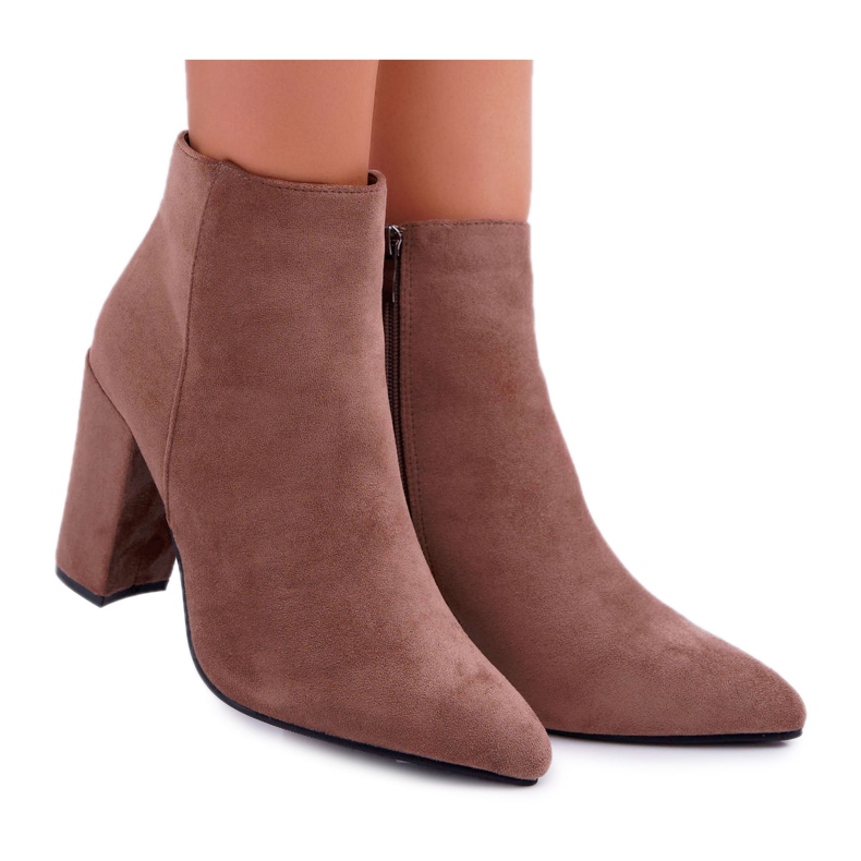 FW1 Botas femininas com salto de camurça Khaki Sharks cáqui