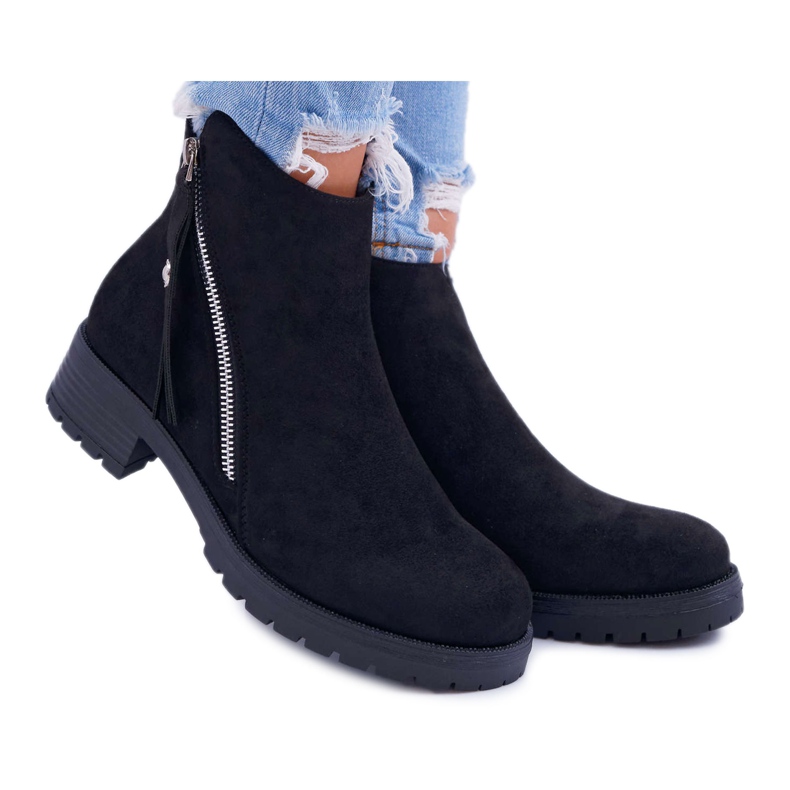 SEA Botas femininas camurça quente Two Sliders Black Ohoo preto