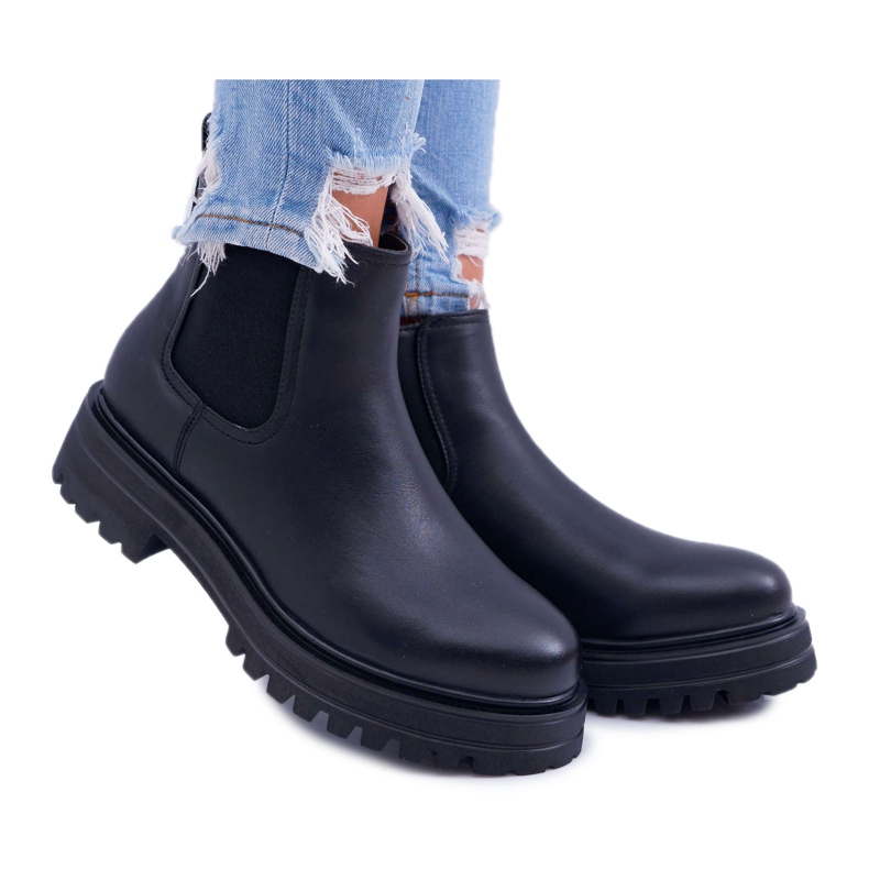 SEA Botas femininas de salto plano quente preto Orion