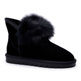 HAN Botas femininas de neve com pele de camurça e couro preto lembrança HAN Botas femininas de neve com pele de camurça e couro preto lembrança