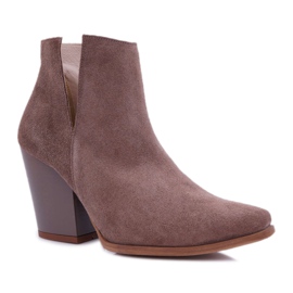 Botas femininas com salto alto primavera couro camurça escura cappuccino Nicole 2430 marrom