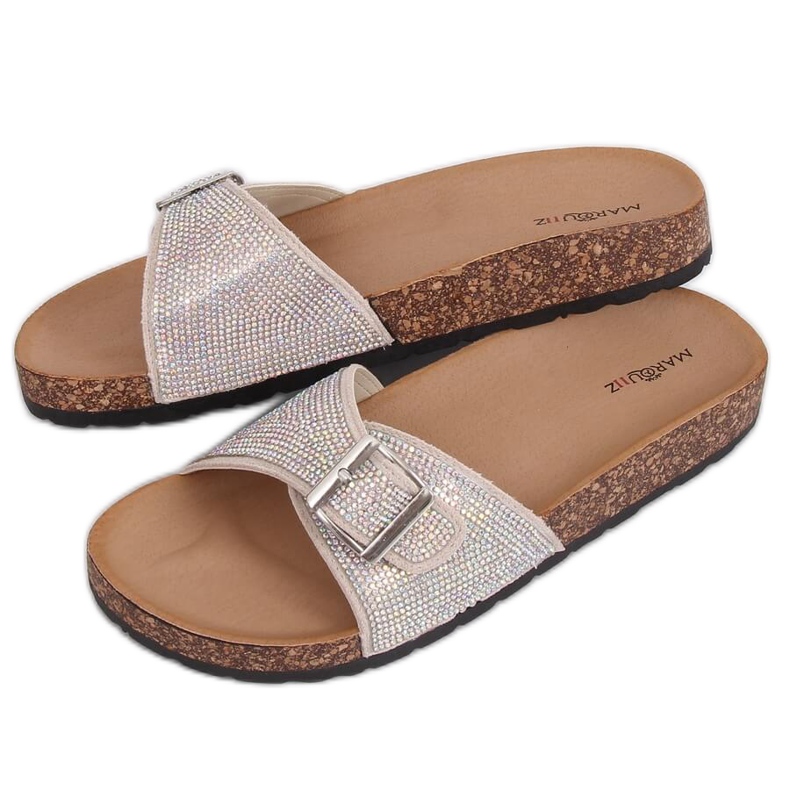 Chinelos scholki bege com pedras L-1032 bege