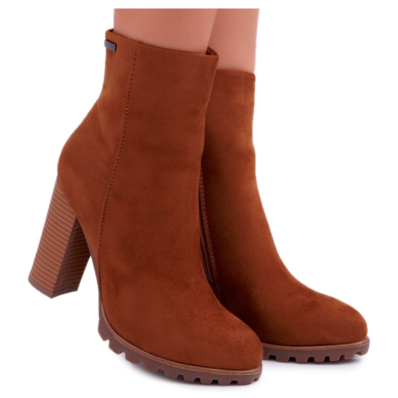 EVE Botas femininas com salto Suede Camel Cadillac castanho EVE Botas femininas com salto Suede Camel Cadillac castanho