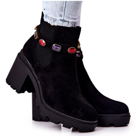 SEA Botas de salto femininas com cristais Black Macbeth preto