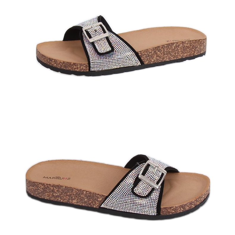 Chinelos pretos com pedras L-1032 Preto