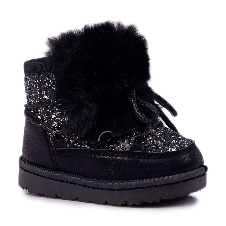 FRROCK Botas infantis de neve com pelo preto Minnie Mouse FRROCK Botas infantis de neve com pelo preto Minnie Mouse