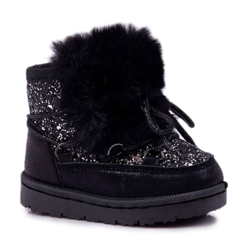 FRROCK Botas infantis de neve com pelo preto Minnie Mouse