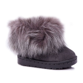 FRROCK Botas de neve infantis com raposa cinza de pelo FRROCK Botas de neve infantis com raposa cinza de pelo
