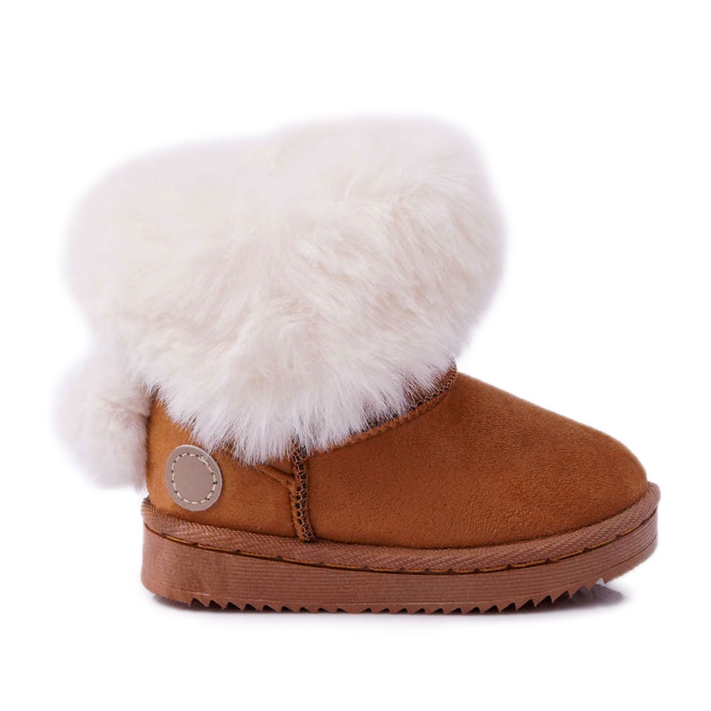 FRROCK Botas de neve infantis com chuteiras de camelo de pele castanho