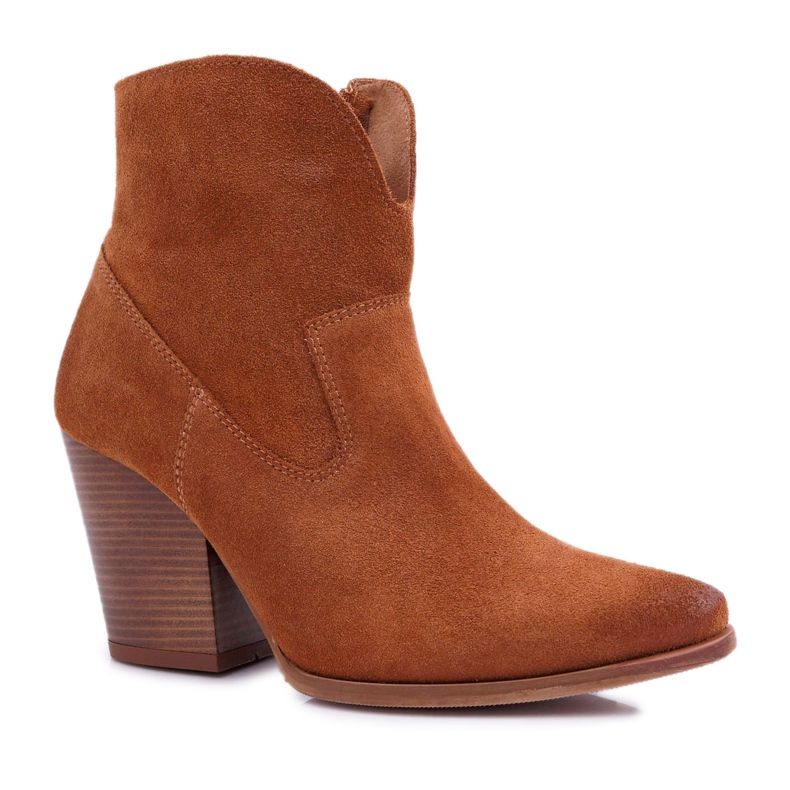 Botas femininas com salto alto couro camurça conhaque Nicole 2433 castanho