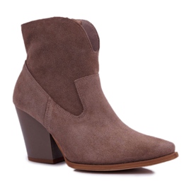 Botas femininas com salto alto camurça cappuccino Nicole 2433 castanho