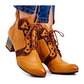 Botas femininas de couro maciejka amarelo 03194 castanho multicolorido