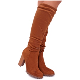 EVE Botas femininas de salto em camurça Camel Marion marrom