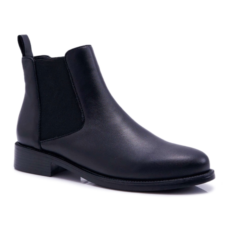 S.Barski Botas femininas Botas Chelsea de salto baixo couro preto Barski W1901