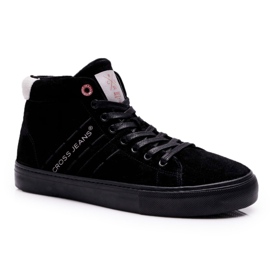 Homens Cross Jeans alta couro camurça preto tênis EE1R4057C