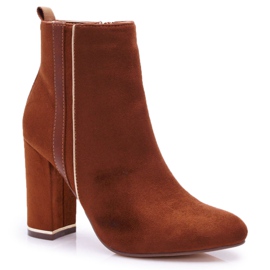 FE1 Botas femininas de salto alto Camel Domeno marrom