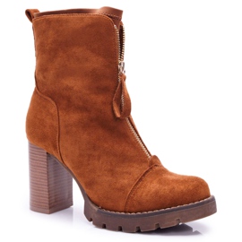 FE1 Botas femininas de salto alto Camel Frann marrom
