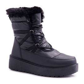 FRGIV Botas de neve femininas com pele preta Calma preto