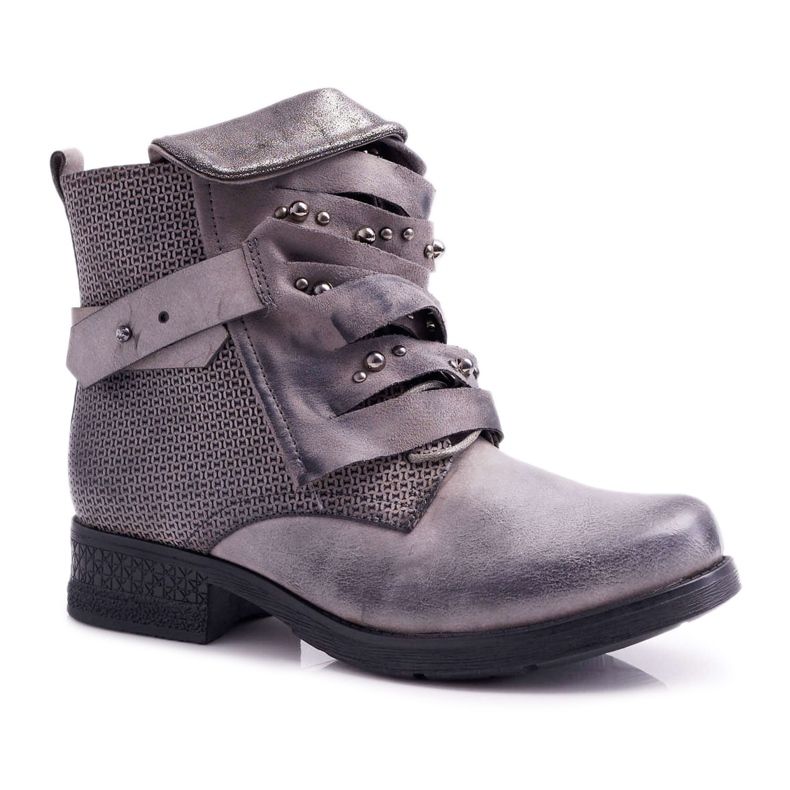 FG2 Botas femininas de salto plano quente cinza Debra