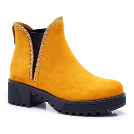 FRBS Botas Jodhpur Femininas com Zircônia Cúbica Amarelo Sissy