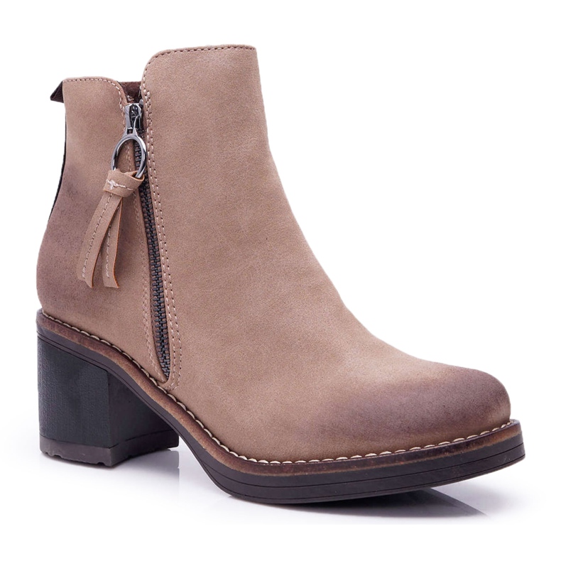 FRJEIN Botas femininas de salto aquecido feltro bege Delia