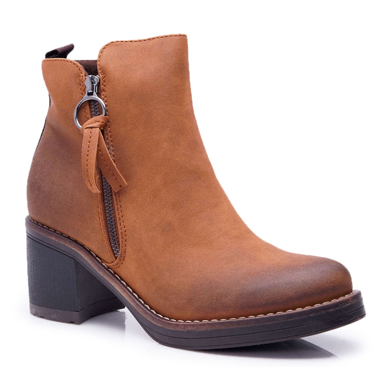 FRJEIN Botas de salto femininas aquecidas com feltro Camel Delia castanho