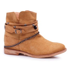 MSMG Botas femininas de tornozelo A3705 da sorte de camelo marrom