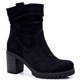 FB2 Botas de salto feminino camurça preta Celma preto