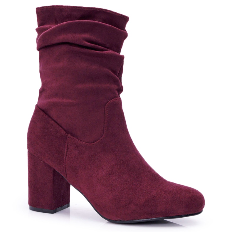 FRJ Botas femininas em camurça de salto alto Burgundy Endless vermelho