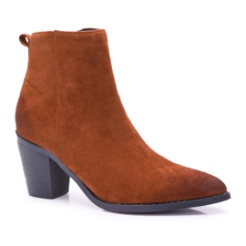 Moow Botas de salto feminino camurça camelo Niki castanho