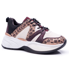 Sapatos esportivos femininos pele de cobra cor de vinho Larey vermelho