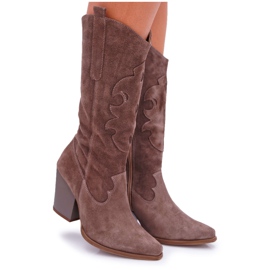 Botas femininas de salto alto Cowboy Cappuccino Brunt marrom