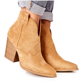 MSMG Botas de salto feminino Camel Meronet marrom