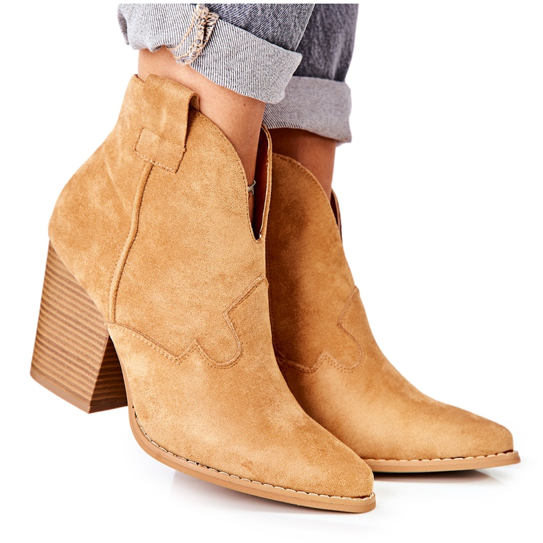 MSMG Botas de salto feminino Camel Meronet castanho